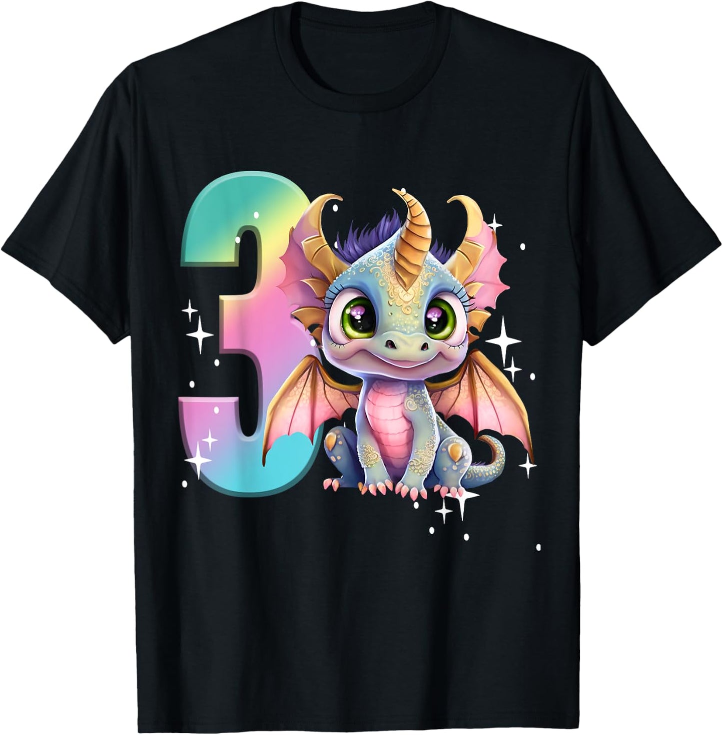 3rd Birthday Shirt Dragon Party Rainbow Girl Toddler Three 3 T-Shirt - T-Shirt | Black