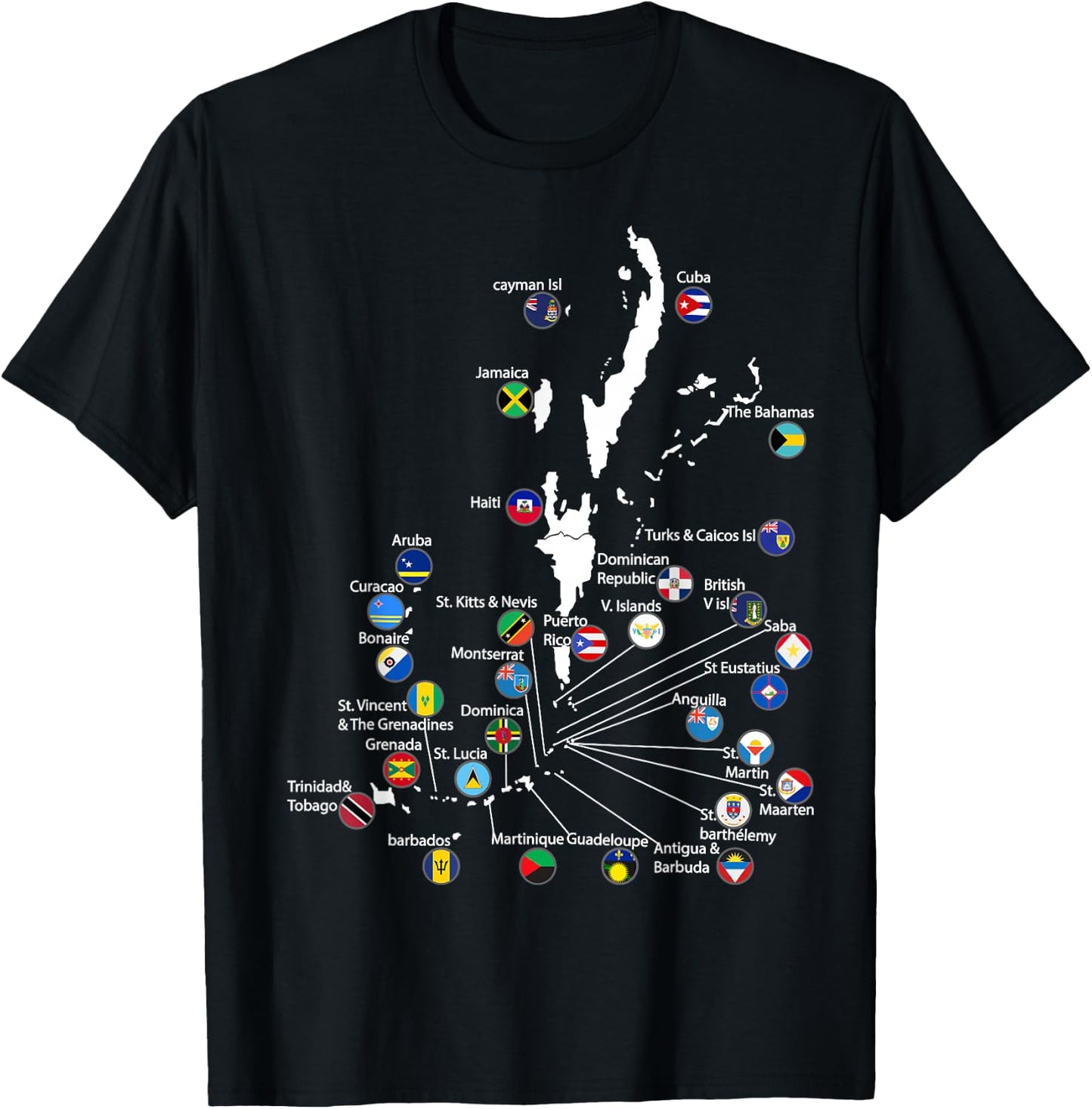 Caribbean islands Flags & map, Caribbean sea vacations T-Shirt - T-Shirt | Black