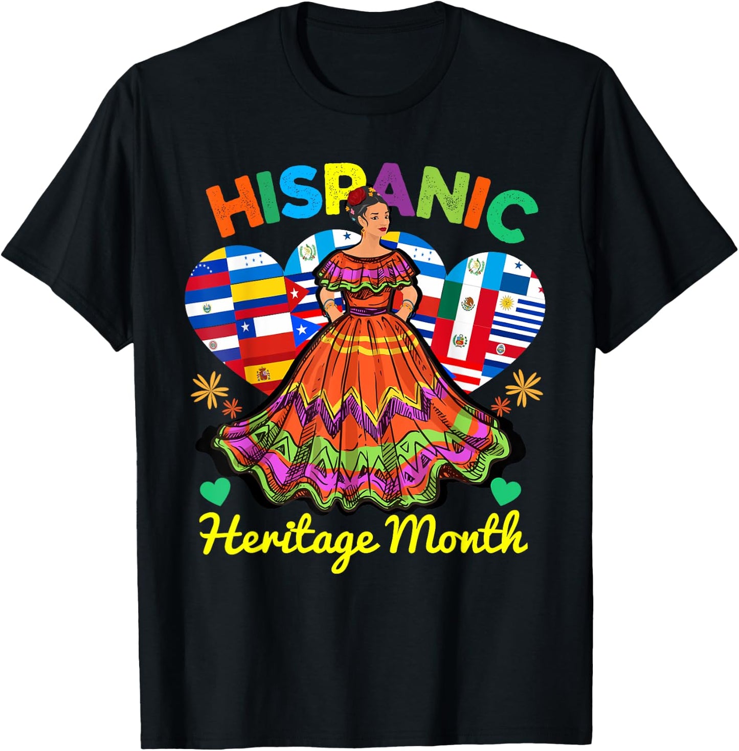 Hispanic Heritage Month Dress Inspired Girl Dancing T-Shirt - T-Shirt | Black