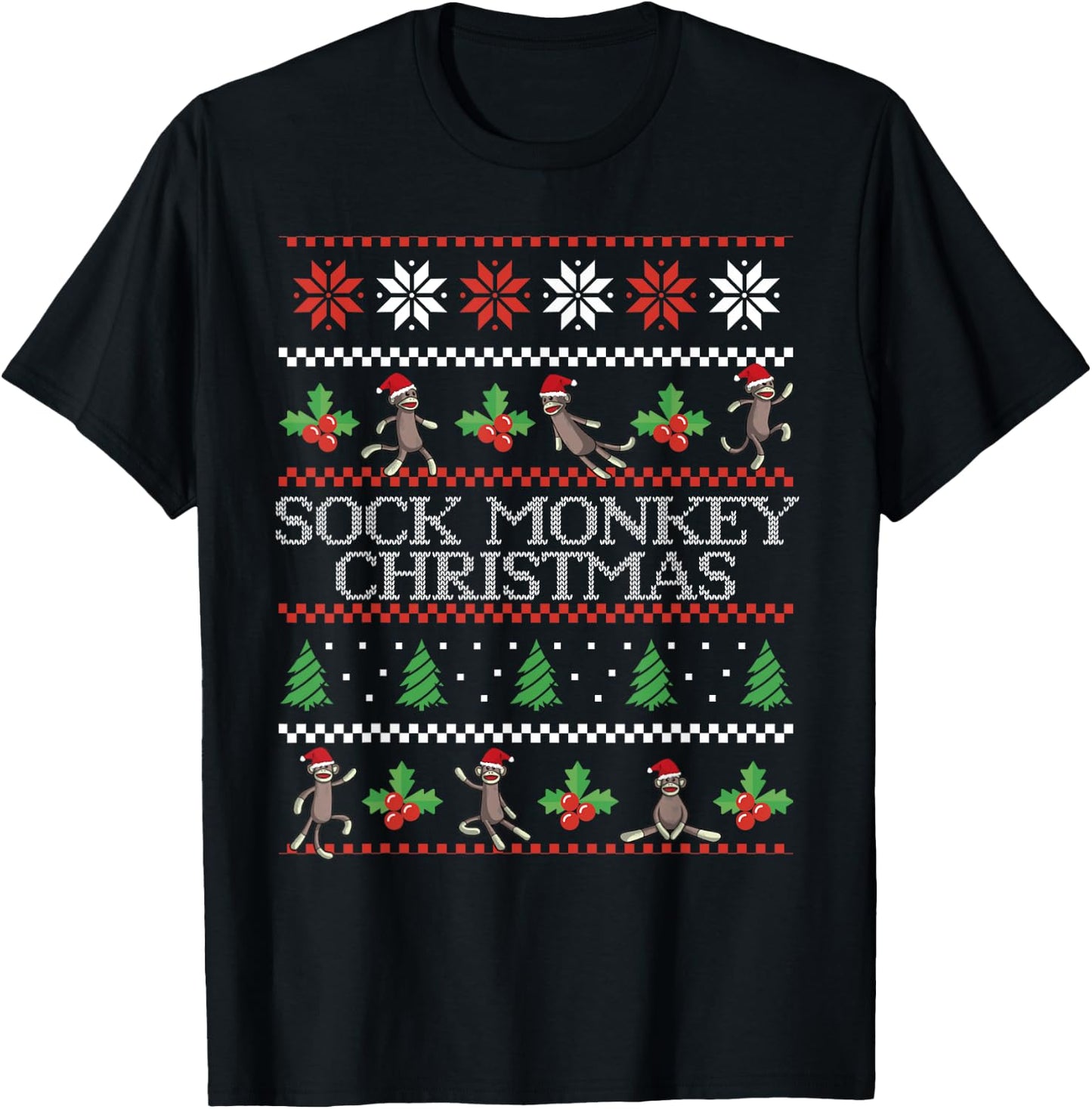 Sock Monkey Christmas Ugly Christmas Sweater T-Shirt - T-Shirt | Black