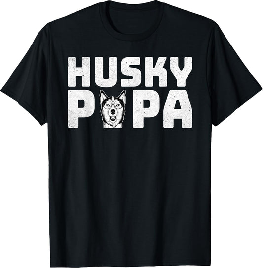 Husky Papa - Funny Siberian Husky Lover Dad Fathers Day T-Shirt - T-Shirt | Black