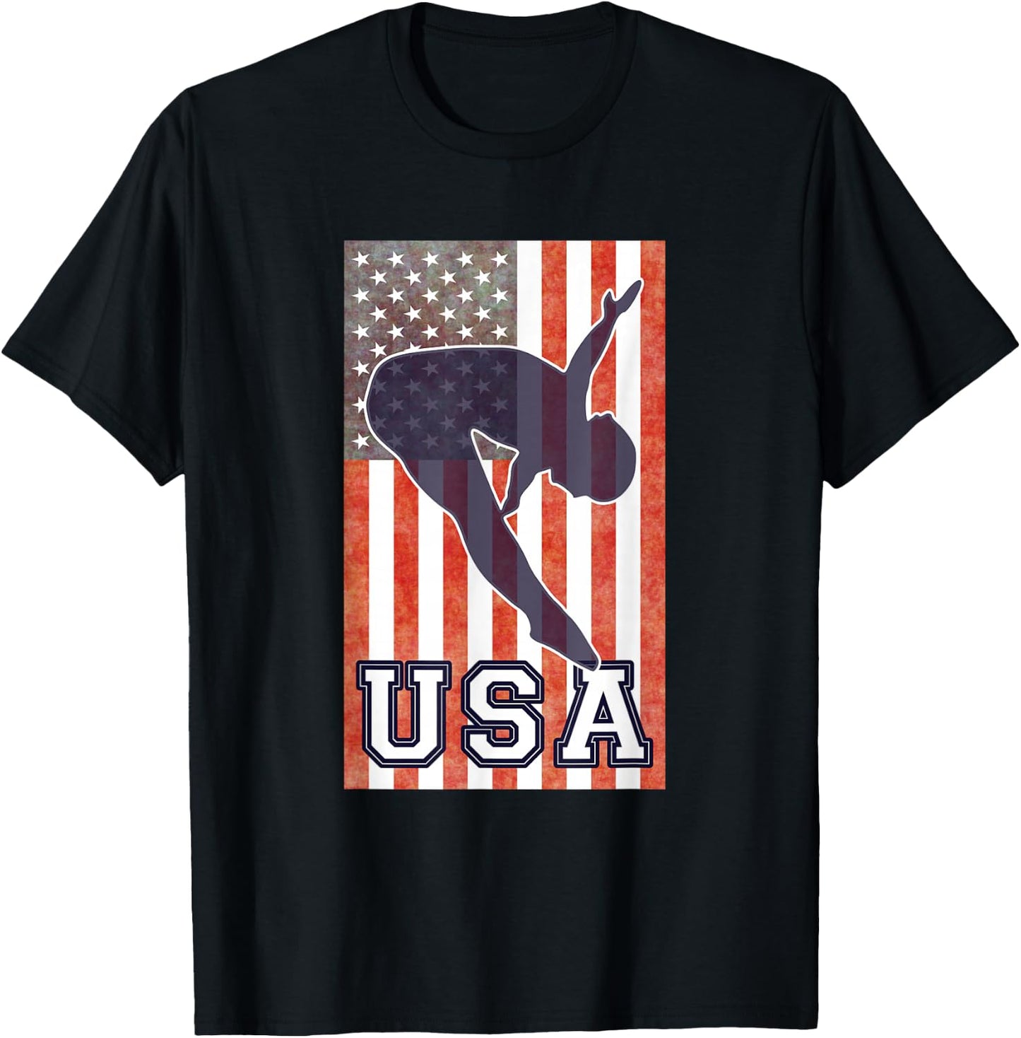 USA Diving American Flag Springboard Platform Team Athlete T-Shirt - T-Shirt | Black