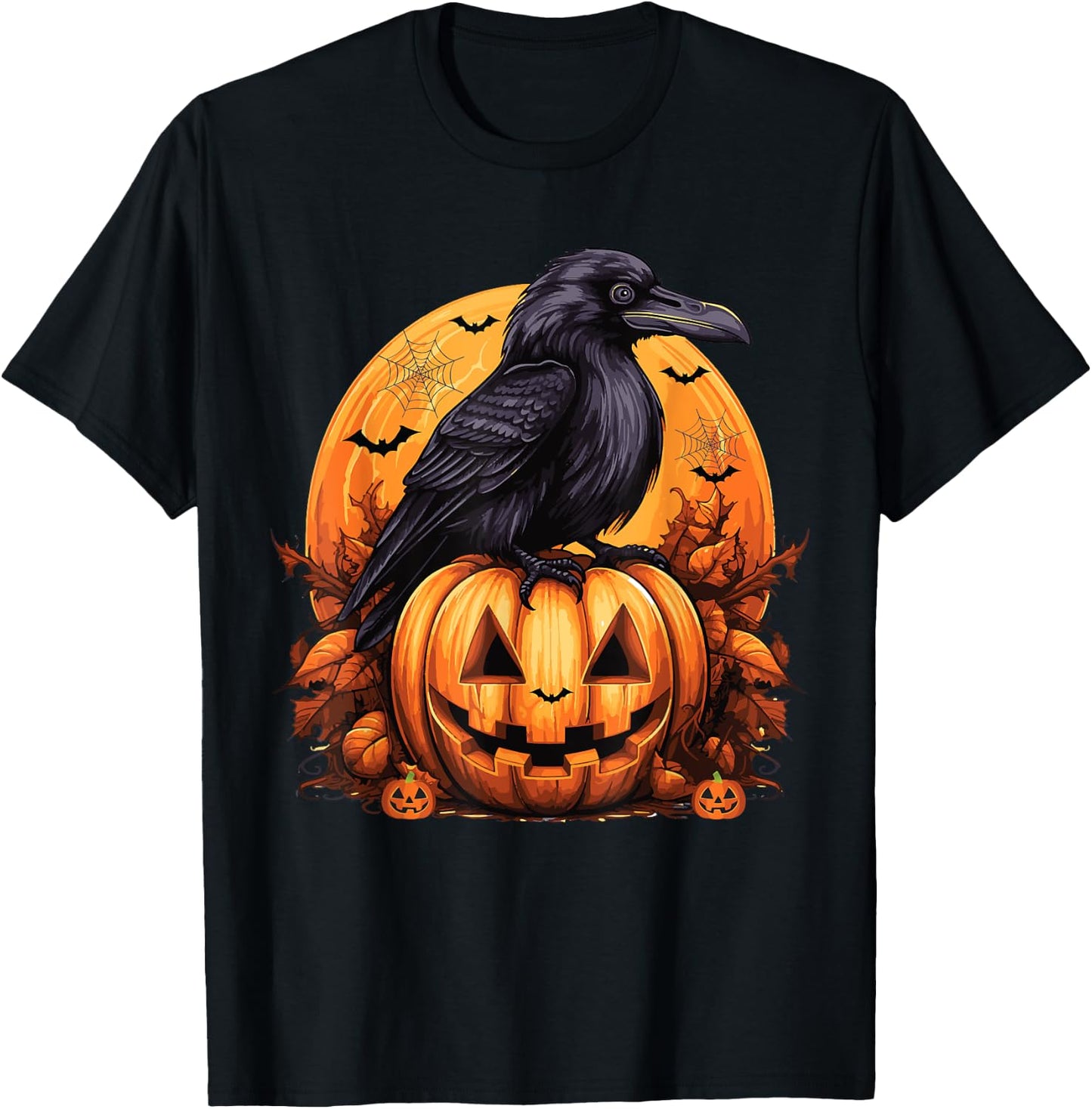 Crow Bird on Pumpkin Crow and Jack o lantern Halloween Party T-Shirt - T-Shirt | Black