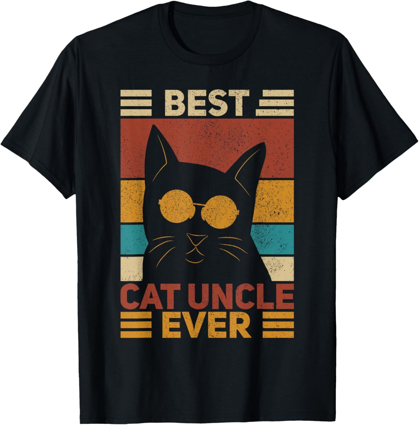 Best Cat Uncle Ever Men Cat Lover Black Cat Themed Funny Cat T-Shirt - T-Shirt | Black