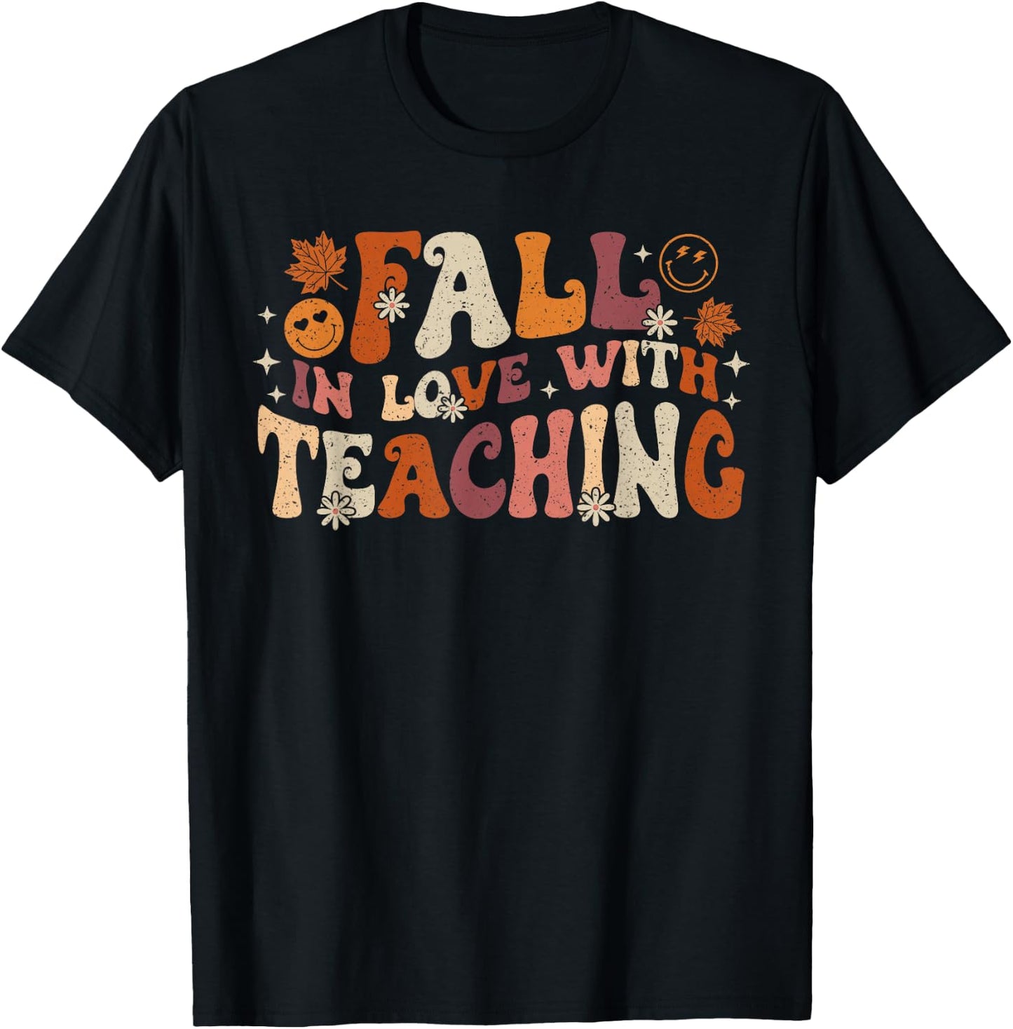 Fall In Love With Teaching Autum Thanksgiving Fall Teacher T-Shirt - T-Shirt | Black
