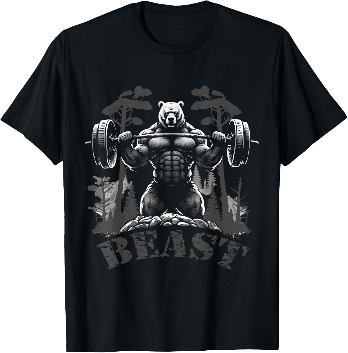 Gym Bodybuilding / Fitness Workout Beast Bear with Dumbbell T-Shirt - T-Shirt | Black