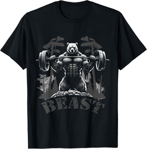 Gym Bodybuilding / Fitness Workout Beast Bear with Dumbbell T-Shirt - T-Shirt | Black