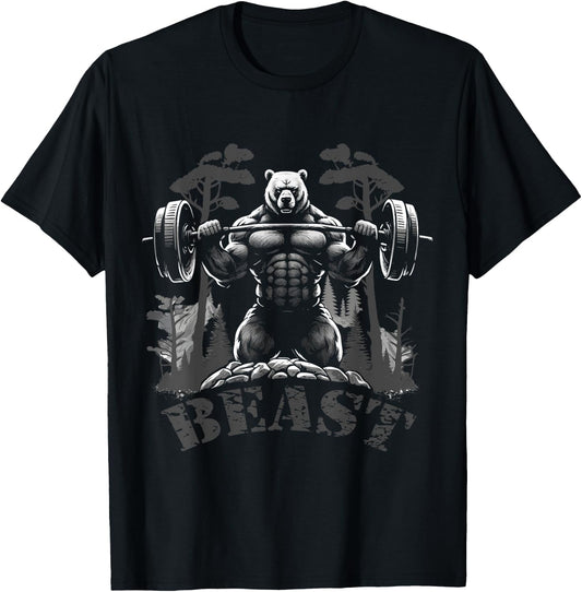Gym Bodybuilding / Fitness Workout Beast Bear with Dumbbell T-Shirt - T-Shirt | Black
