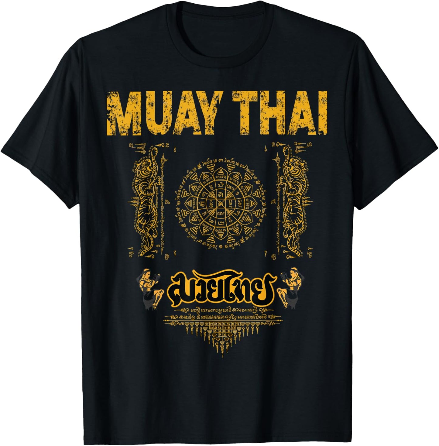 Sawadee thai traditional sak yant thai twin tiger muay thai T-Shirt - T-Shirt | Black