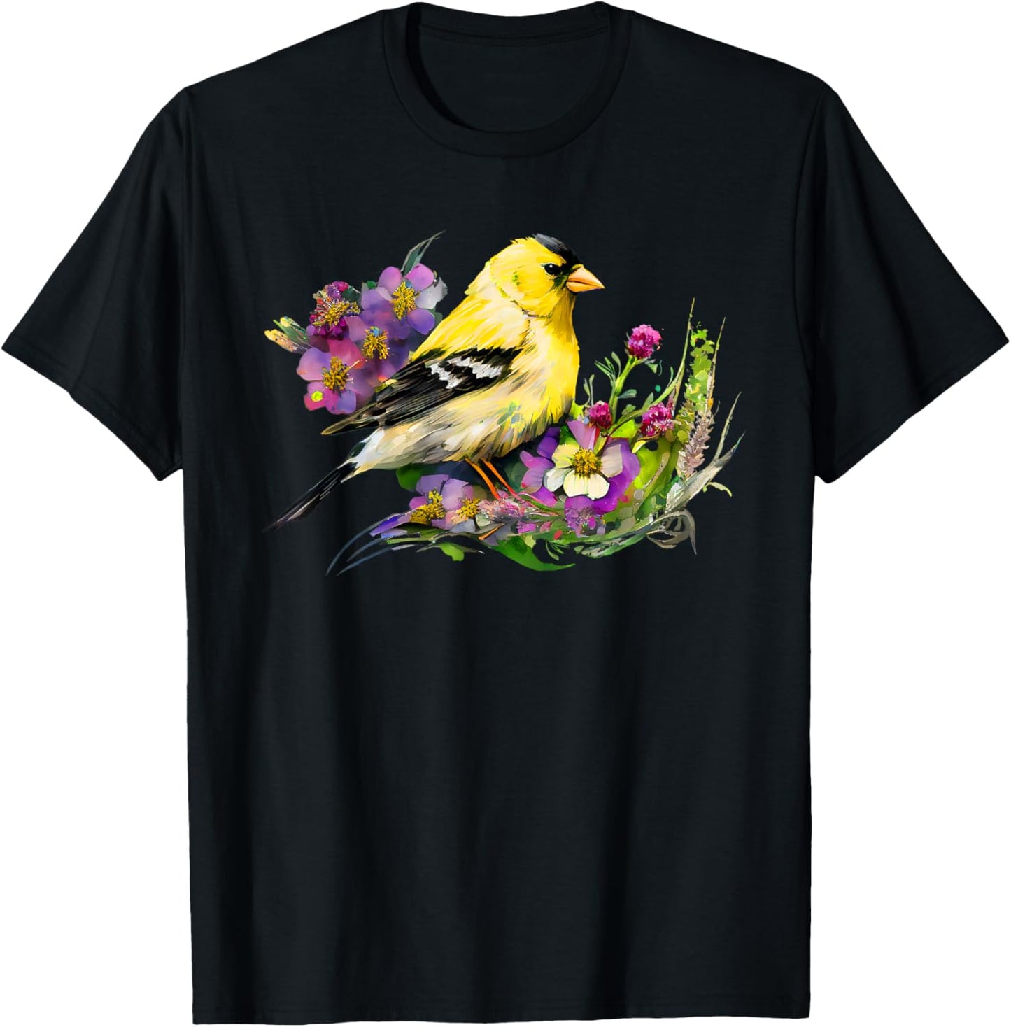 American Goldfinch Wild Backyard Birds Flower Garden Birders T-Shirt - T-Shirt | Black