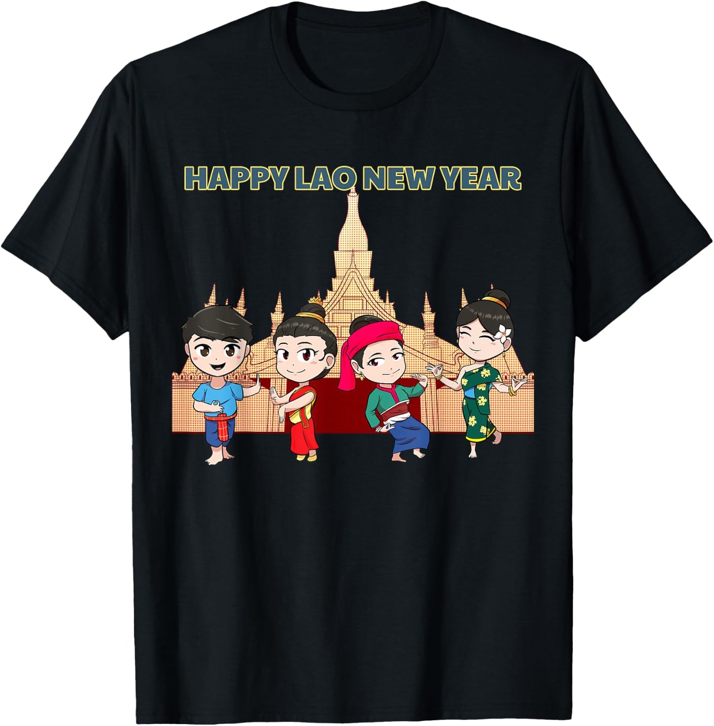 Laos Laotian Pi Mai Lao New Year Temple T-Shirt - T-Shirt | Black
