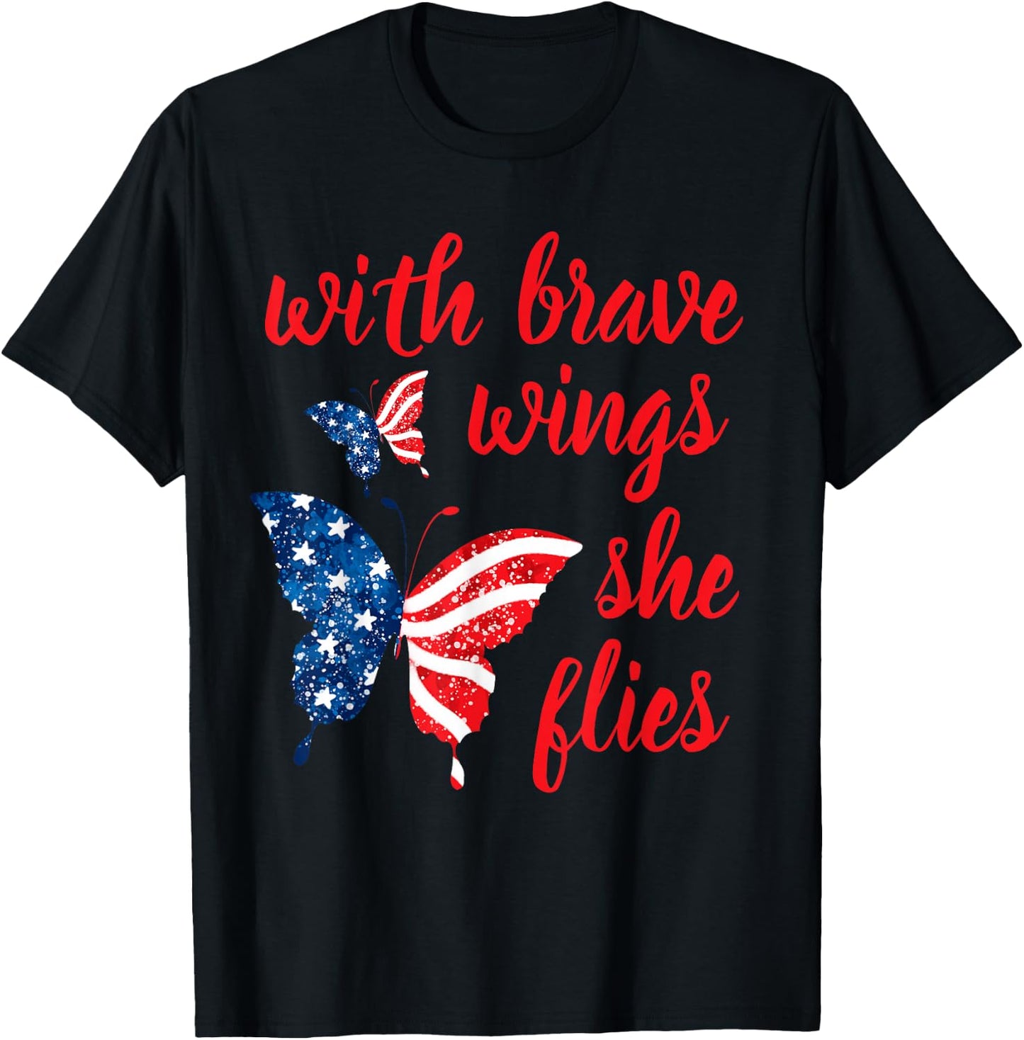 July 4th American Flag Butterfly With Brave Wings She Flies Kids Men T-Shirt - T-Shirt | Black