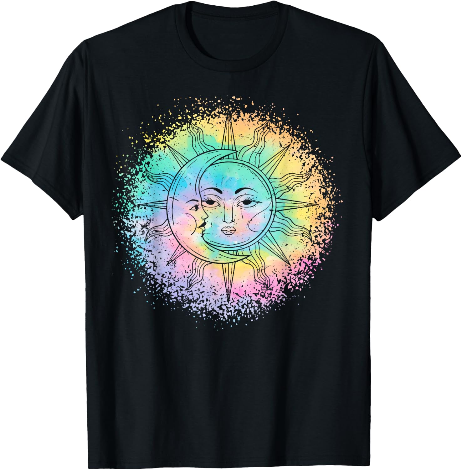 Sun and Moon Tie Dye casual Hipster Boho Funny Cute graphic T-Shirt - T-Shirt | Black