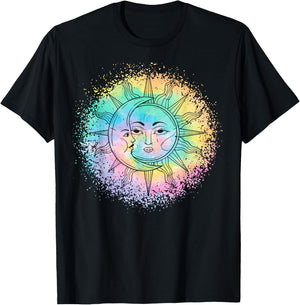 Sun and Moon Tie Dye casual Hipster Boho Funny Cute graphic T-Shirt - T-Shirt | Black