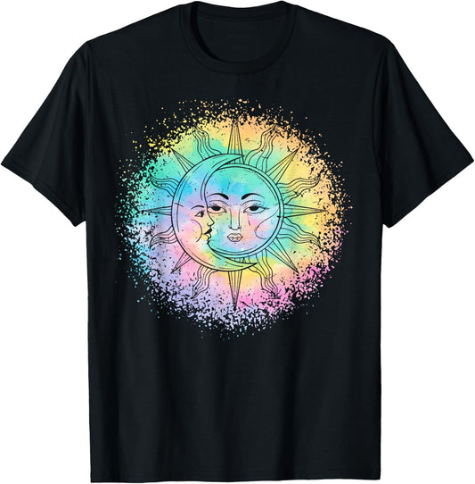 Sun and Moon Tie Dye casual Hipster Boho Funny Cute graphic T-Shirt - T-Shirt | Black