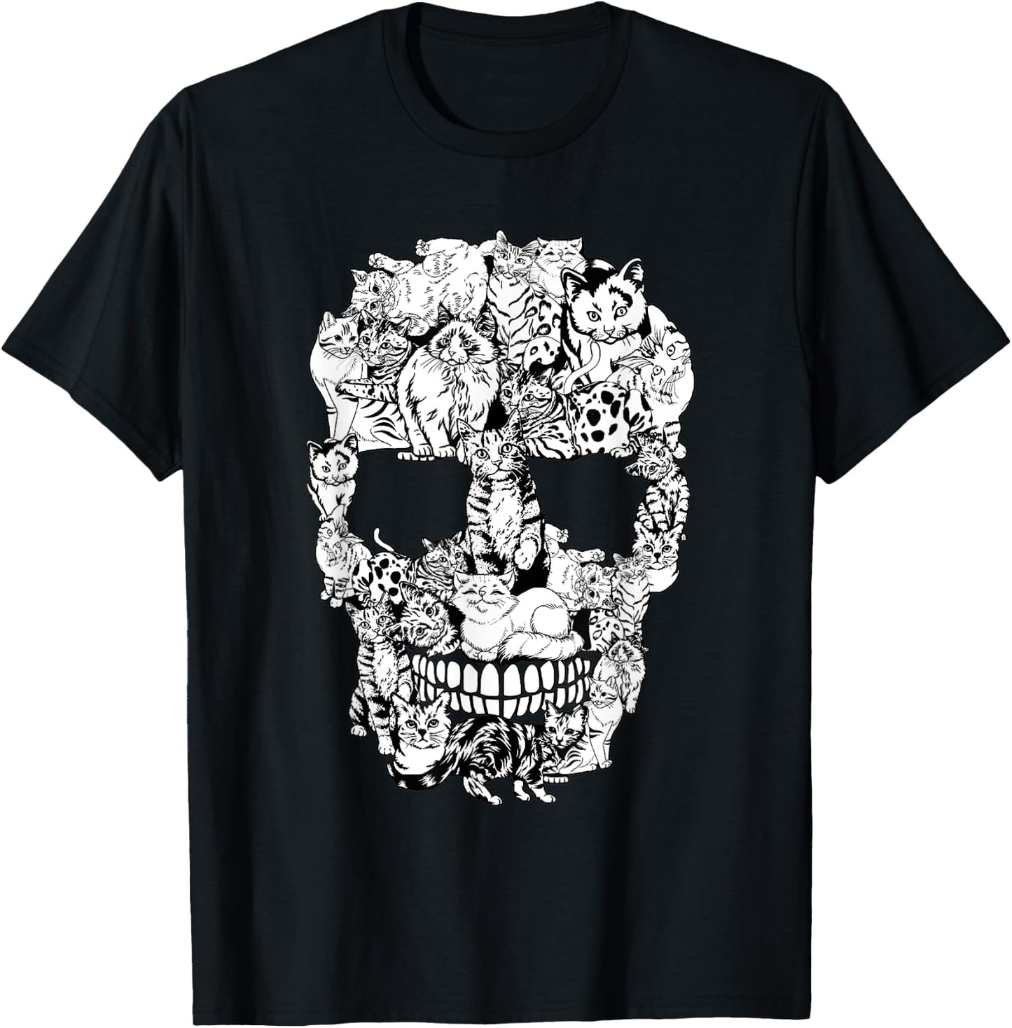 Funny Cat Skull Skeleton Halloween Costume Men Women Kids T-Shirt - T-Shirt | Black