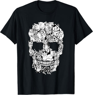 Funny Cat Skull Skeleton Halloween Costume Men Women Kids T-Shirt - T-Shirt | Black