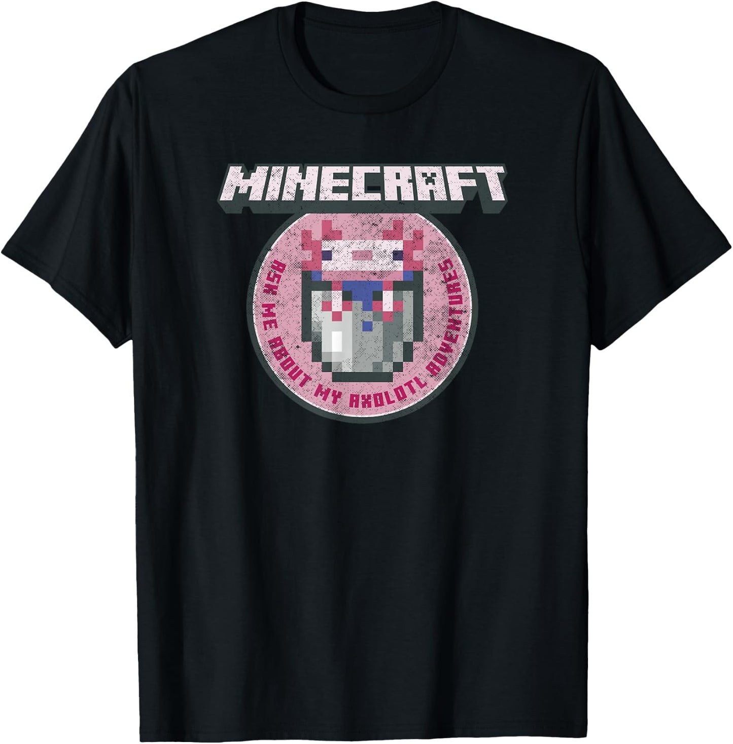 Minecraft Axolotl Adventures Circle Badge T-Shirt - T-Shirt | Black