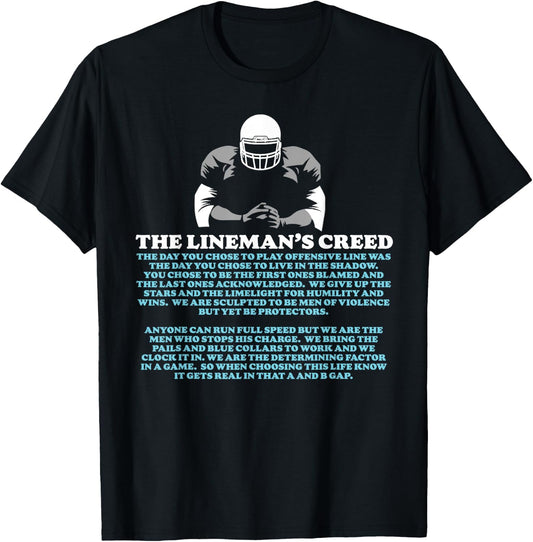 Offensive Lineman's Creed: Life in the Shadows O-Line T-Shirt - T-Shirt | Black