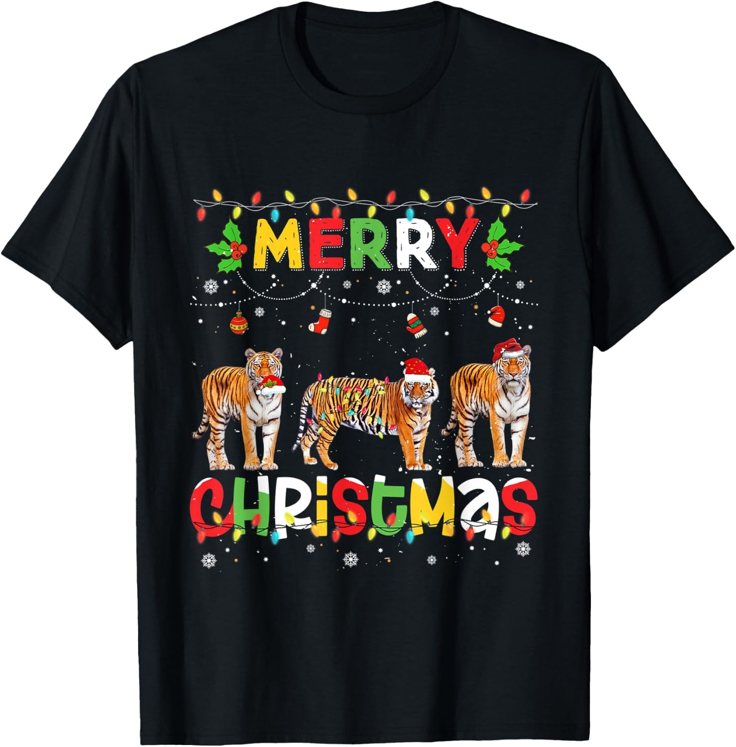 Merry Christmas Tiger Animals Squad Christmas Pajama T-Shirt - T-Shirt | Black
