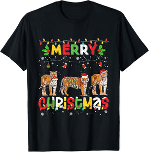 Merry Christmas Tiger Animals Squad Christmas Pajama T-Shirt - T-Shirt | Black