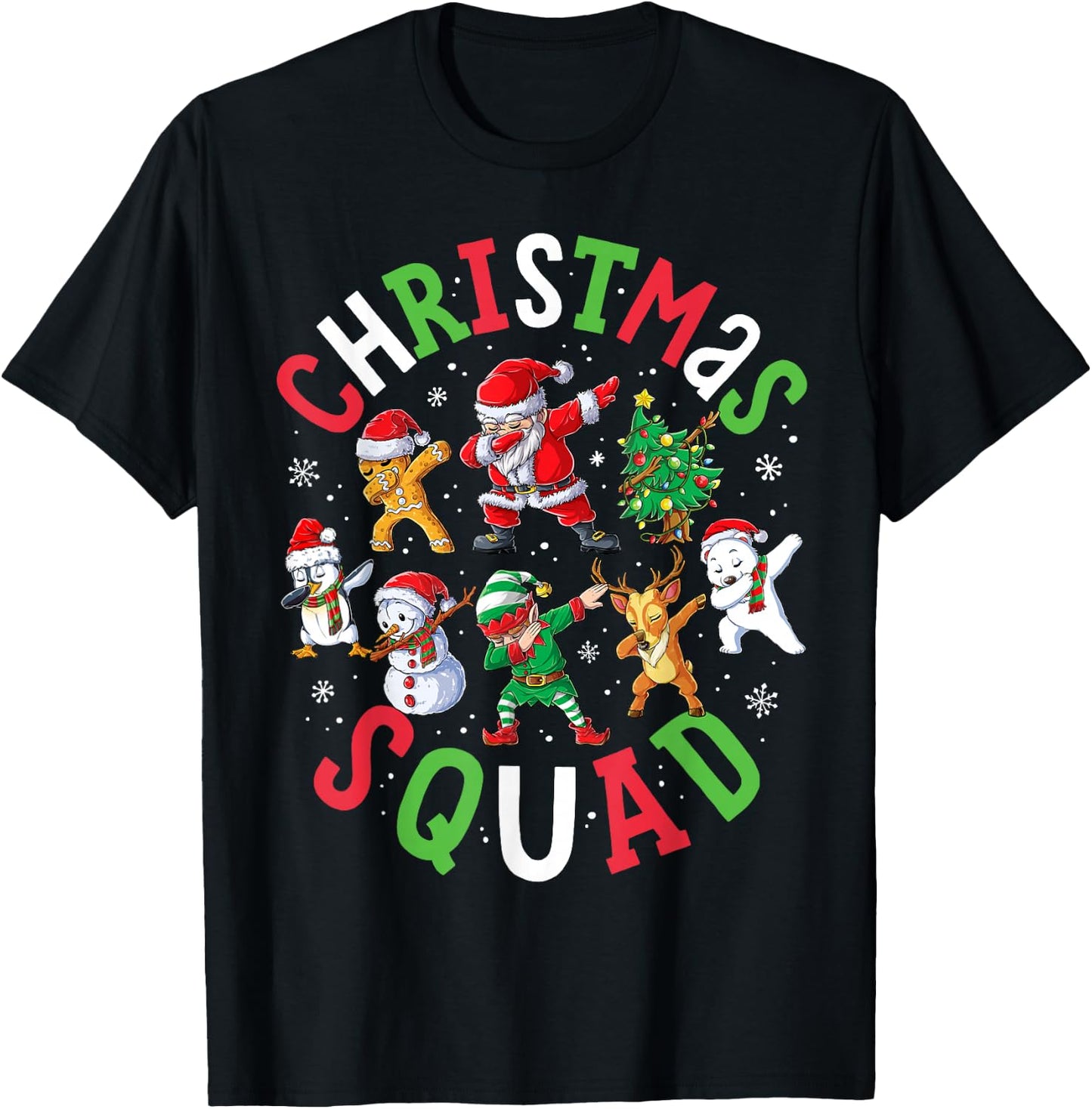 Christmas Squad Santa Dabbing Elf Family Matching Pajamas T-Shirt - T-Shirt | Black