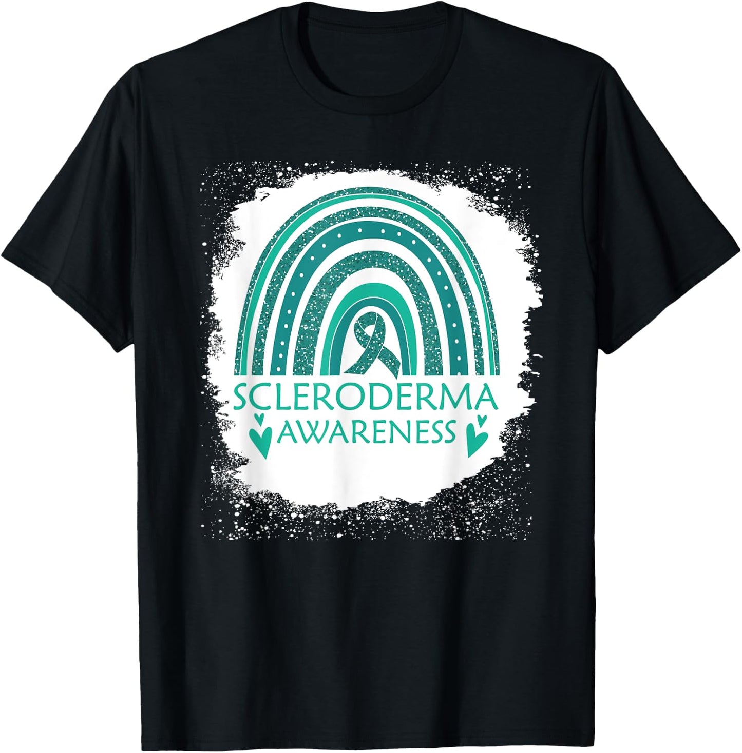 Scleroderma Awareness Bleached Rainbow Teal Ribbon Men Women T-Shirt - T-Shirt | Black