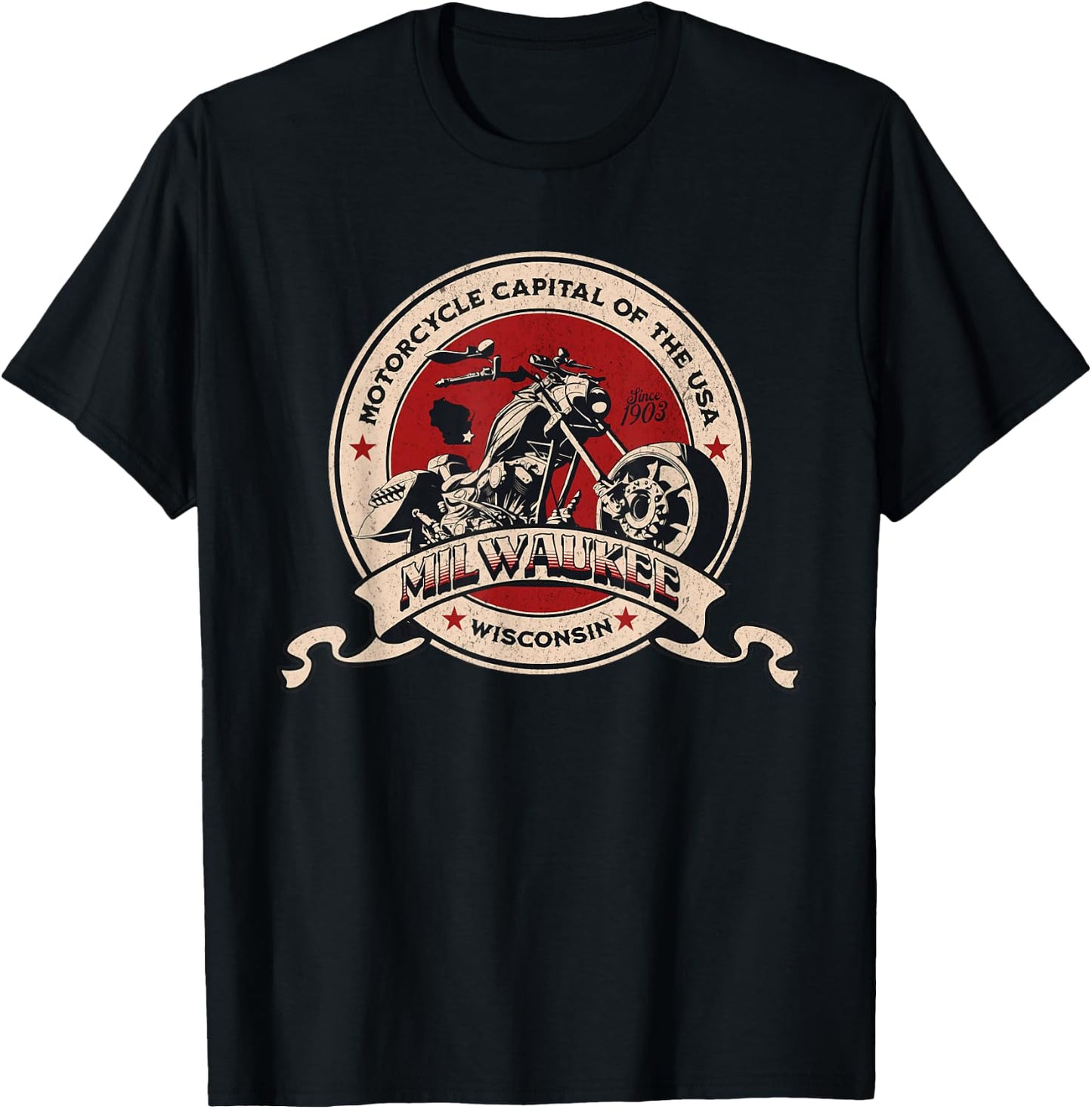 Milwaukee Wisconsin Motorcycle Capital of the USA Logo T-Shirt - T-Shirt | Black