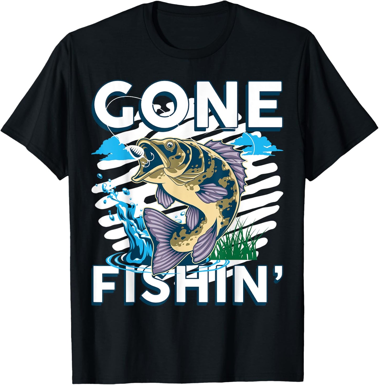 Fishing Gone Fishing Funny Bass Fish Fisherman Dad T-Shirt - T-Shirt | Black
