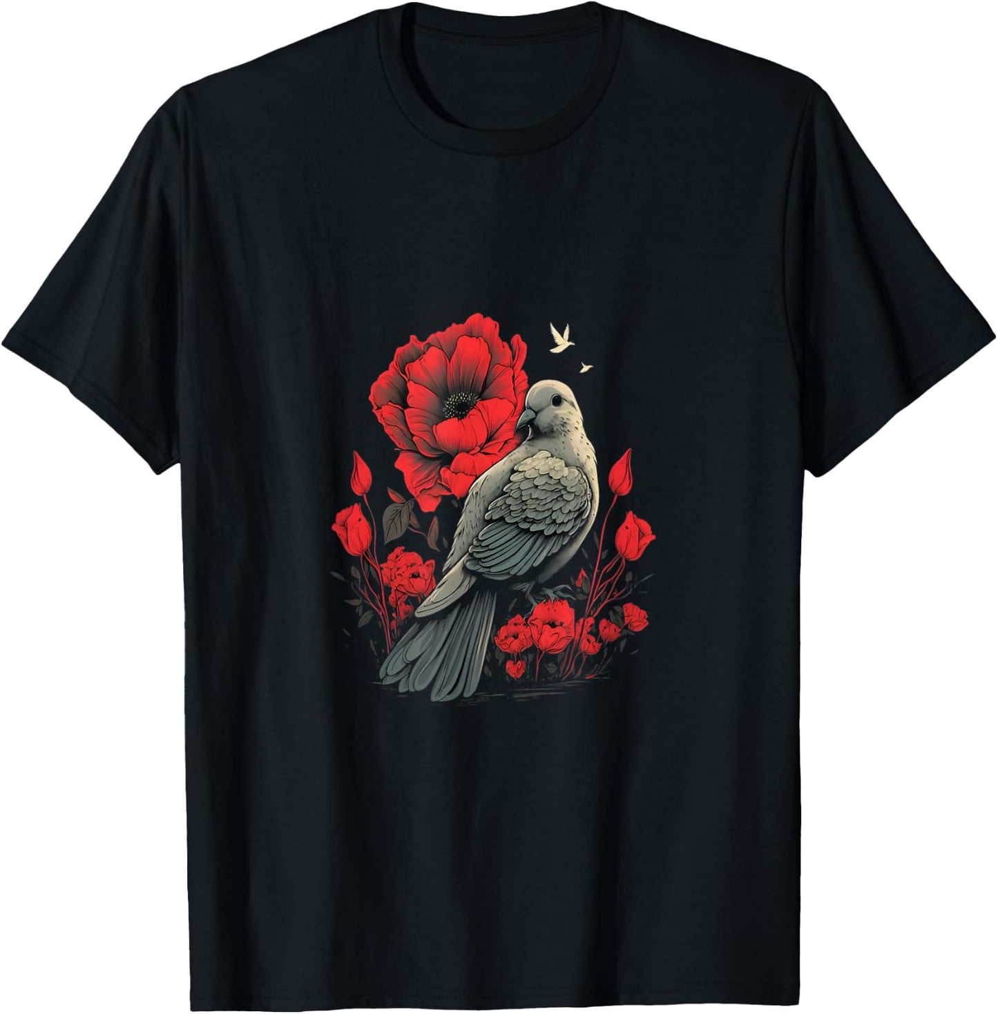 Memorial Day Red Poppy Flower Dove USA Flag 4th of July Men T-Shirt - T-Shirt | Black