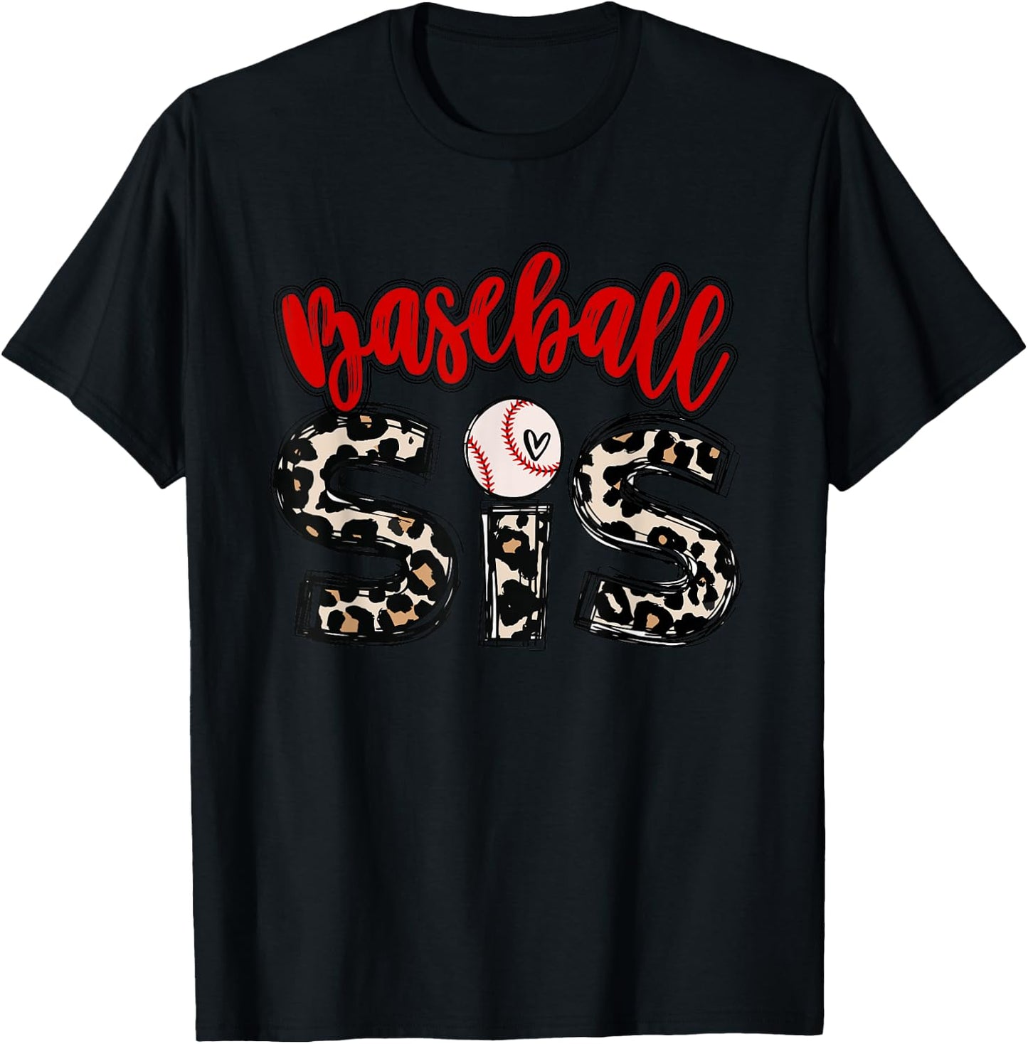 Bleached Baseball Sister Leopard Cute Mothers Day Girl Women T-Shirt - T-Shirt | Black