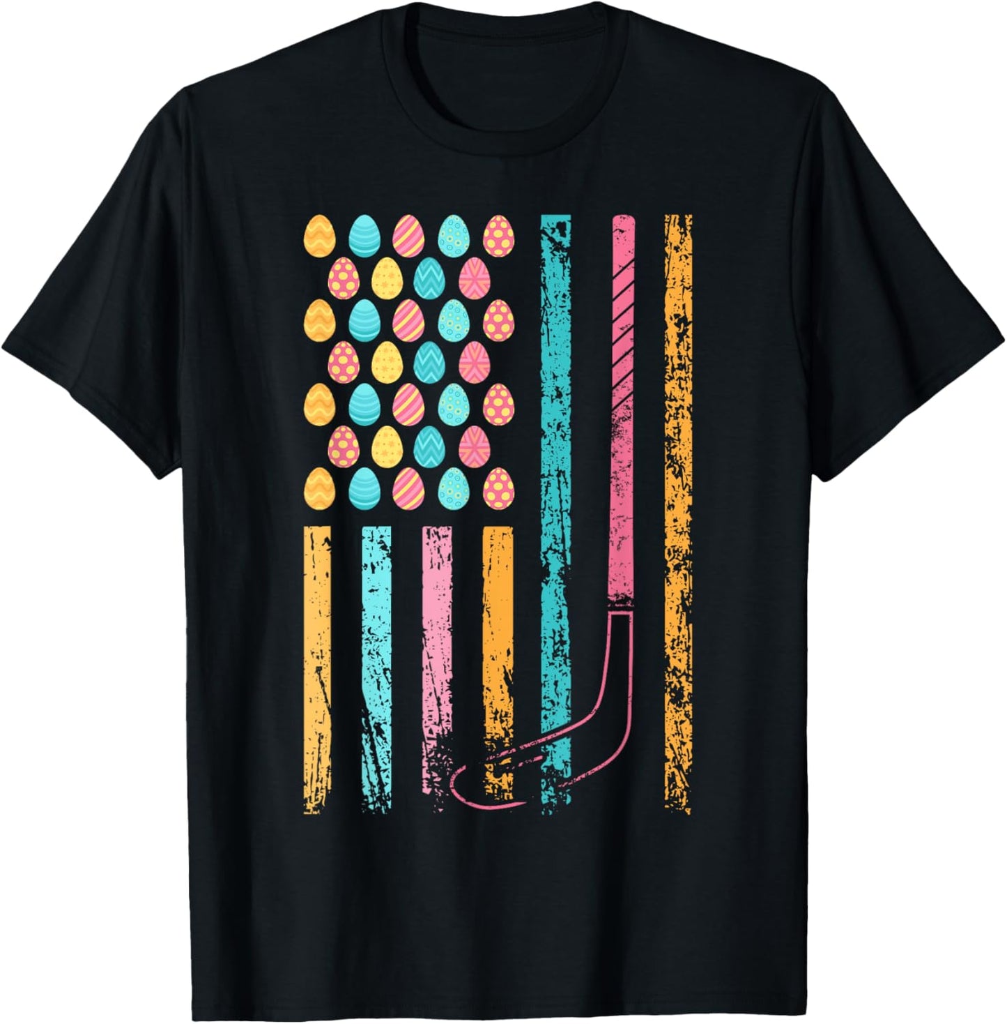 American Sports Flag Easter Egg Decor Ice Hockey T-Shirt - T-Shirt | Black