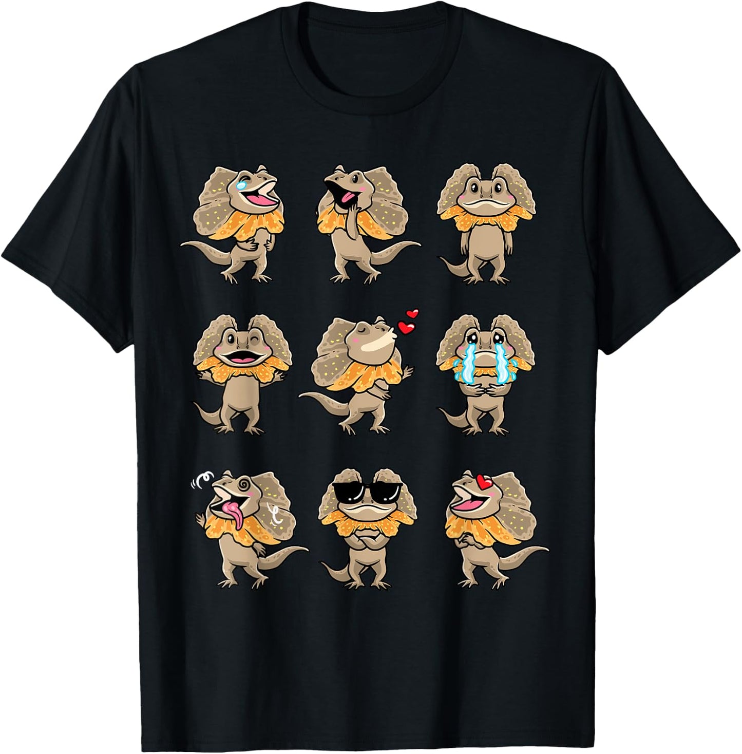 Frilled Dragon Frill-Necked Lizard Cute Design Reptile T-Shirt - T-Shirt | Black