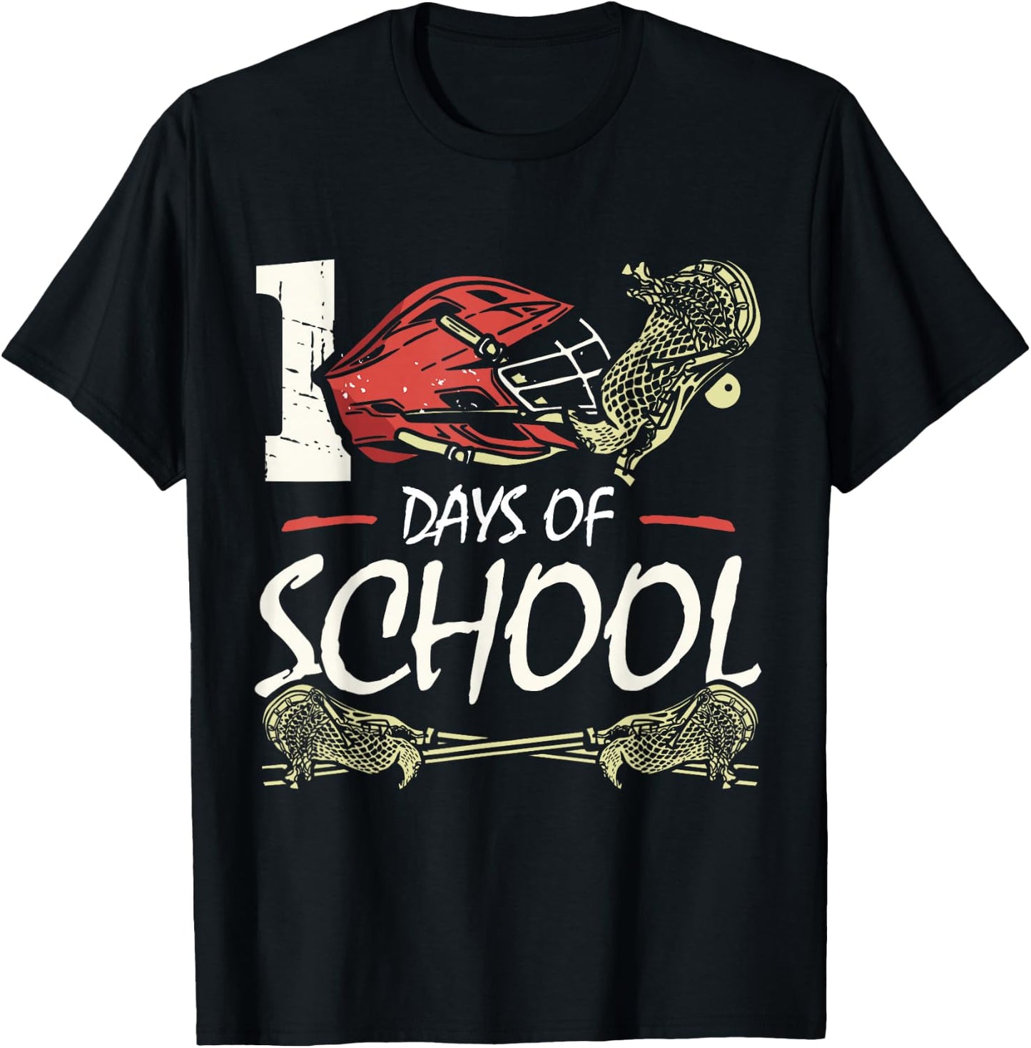 100 Days Of School Sports Game Lacrosse Player Student T-Shirt - T-Shirt | Black