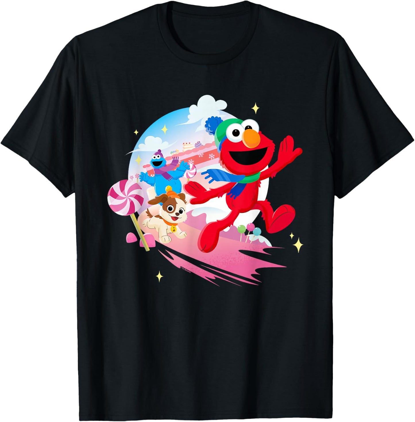 Sesame Street Holiday Cheer With Elmo, Tango, Cookie Monster T-Shirt - T-Shirt | Black