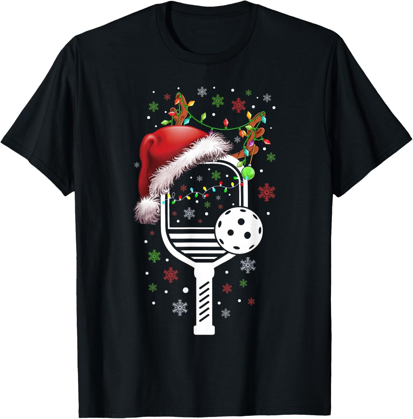 Pickleball Player Christmas Holiday Reindeer Xmas Women Men T-Shirt - T-Shirt | Black