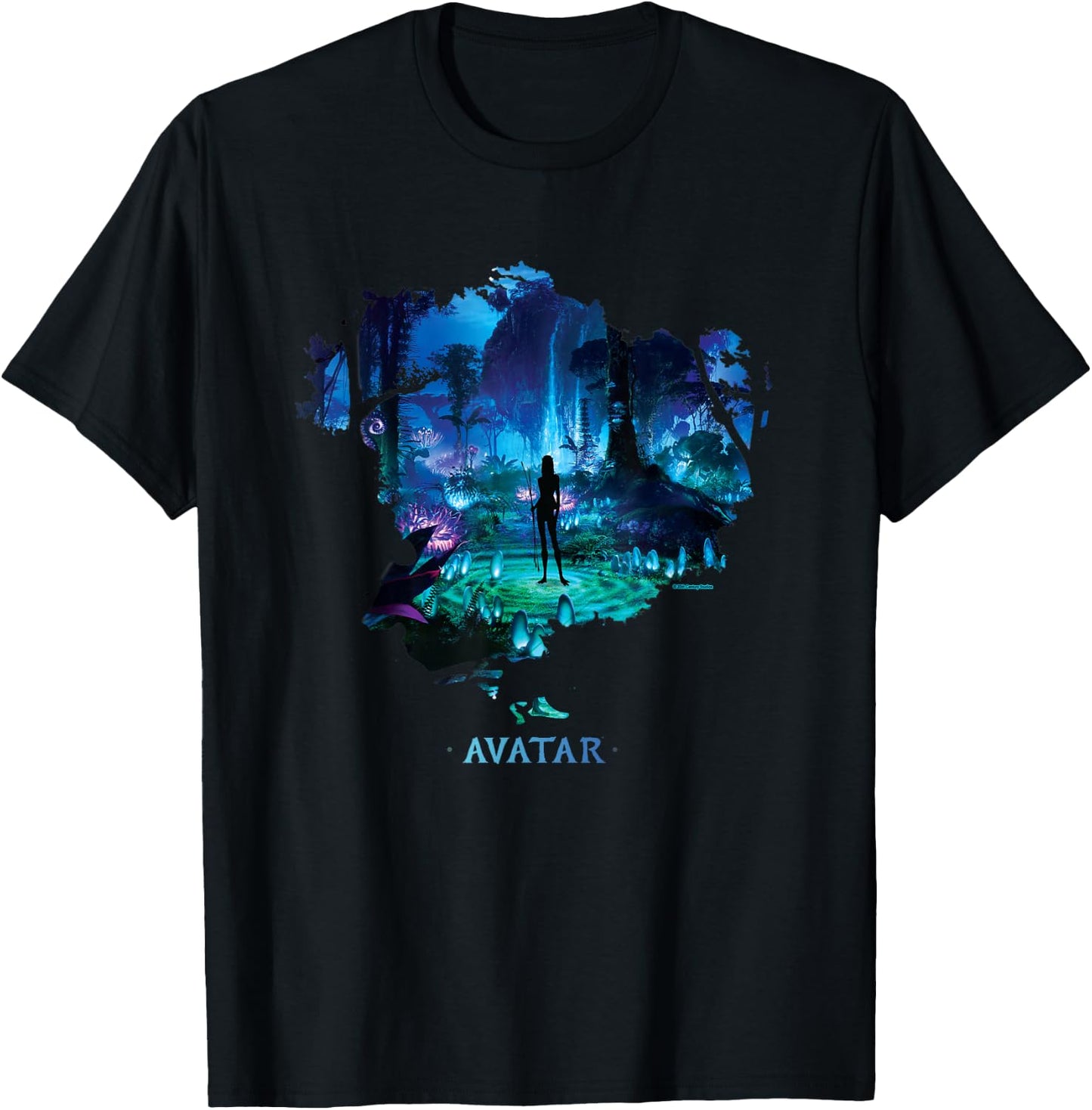 Avatar Na'vi in Pandora Jungle at Night with Logo T-Shirt - T-Shirt | Black