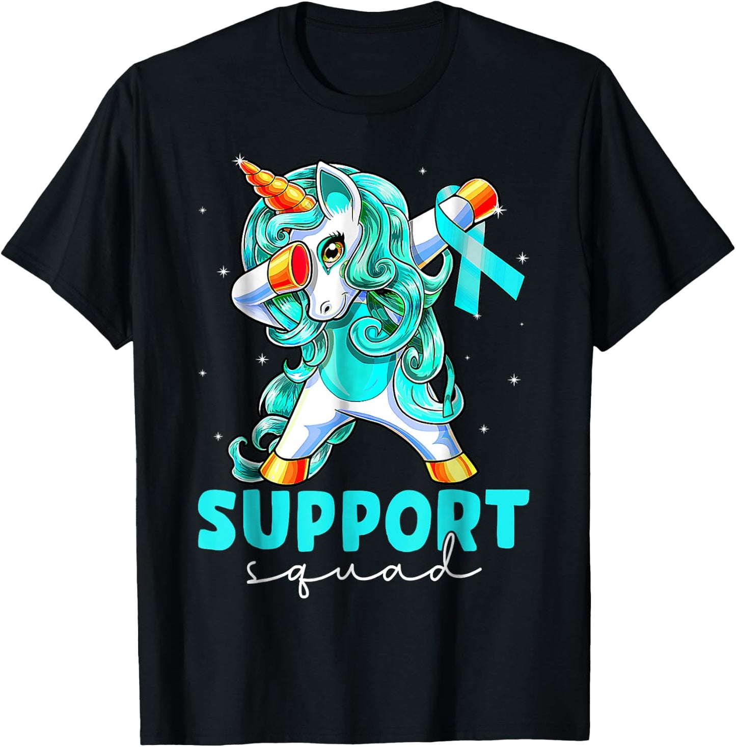 Support Squad Sexual Assault Awareness Teal Unicorn T-Shirt - T-Shirt | Black