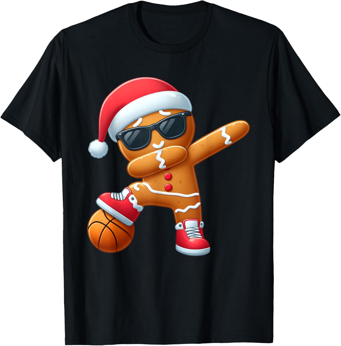 Christmas Dabbing Gingerbread Santa Hat Basketball Pajama T-Shirt - T-Shirt | Black