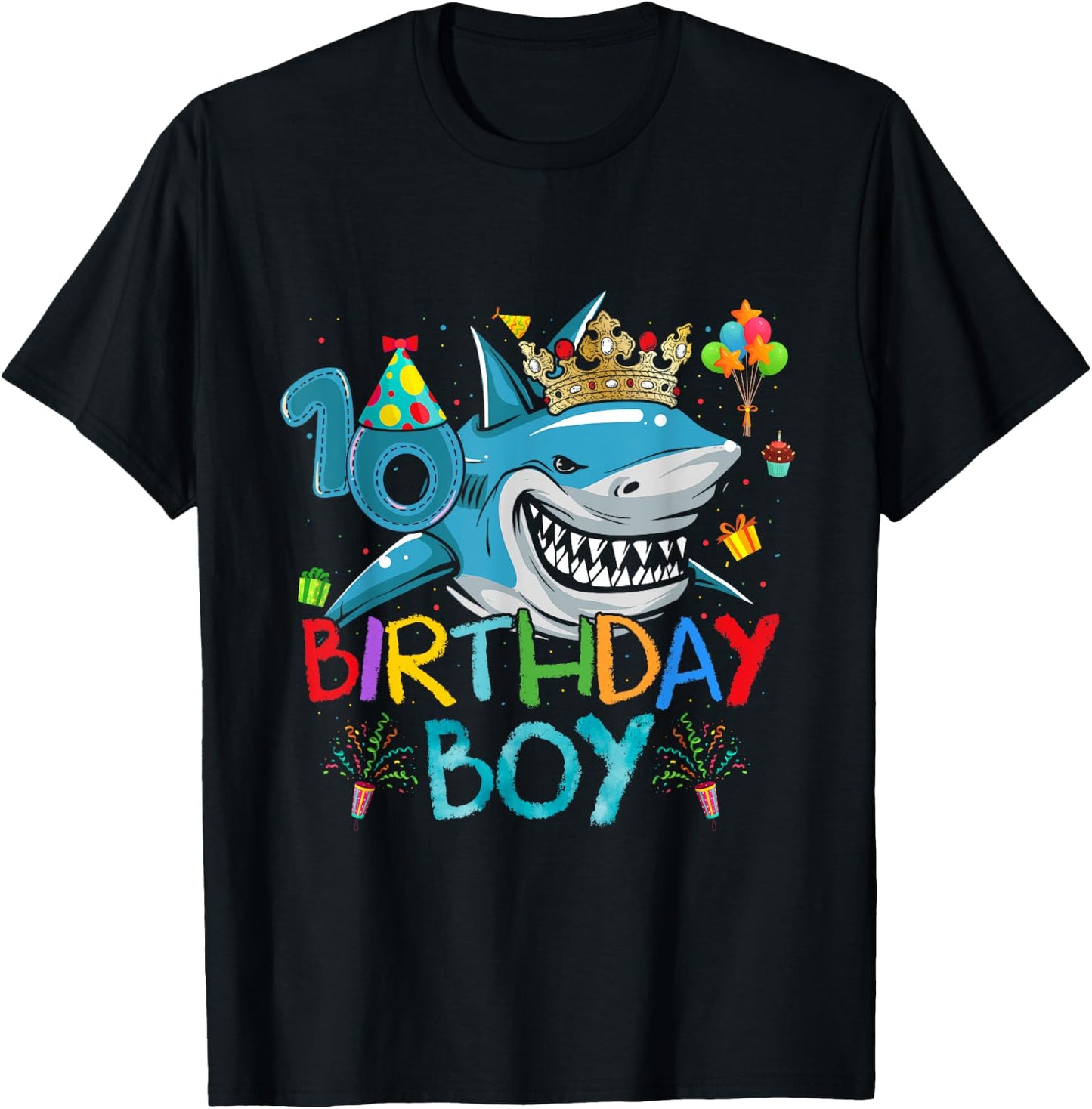 10th Birthday Shark Ocean Theme Party 10 Years Old For Boy T-Shirt - T-Shirt | Black