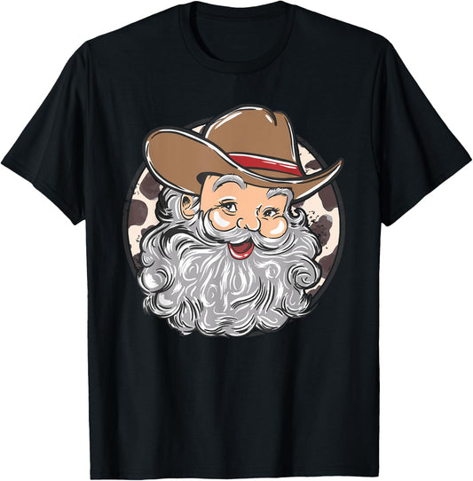 Western Cowboy Santa Christmas Cowboy Groovy Retro Xmas T-Shirt - T-Shirt | Black