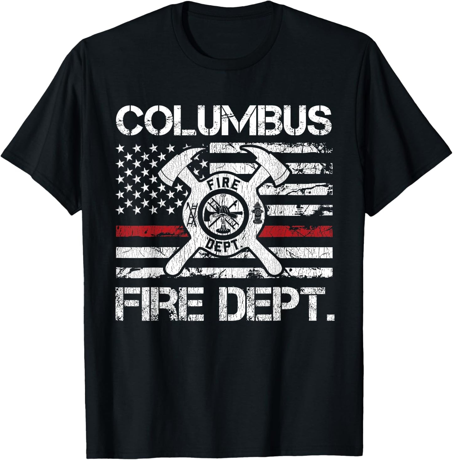 Columbus Ohio Fire Department Thin Red Line Logo T-Shirt - T-Shirt | Black