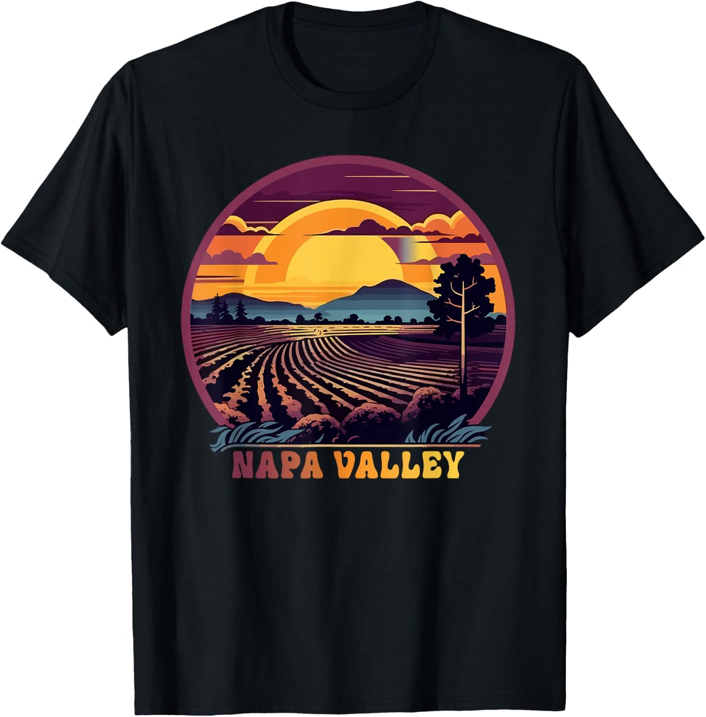 Napa Valley Vineyard Winery Vintage Retro Sunset Souvenir T-Shirt - T-Shirt | Black