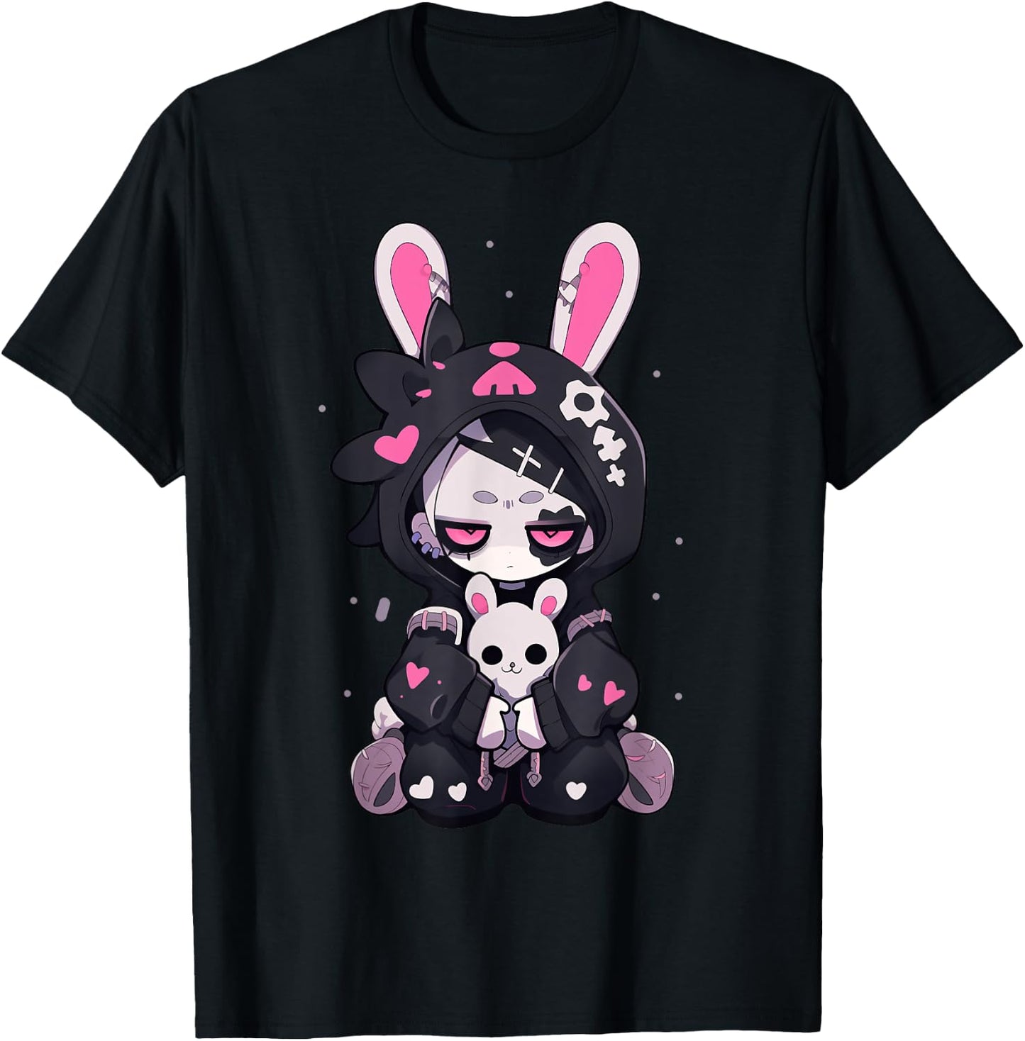 Goth Bunny Anime Girl Cute E-Girl Gothic Outfit Grunge T-Shirt - T-Shirt | Black