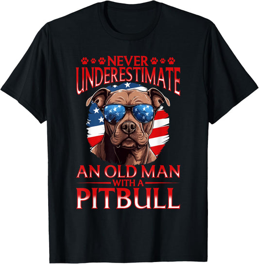 Pitbull Pittie Dog Breed Pet Never Underestimate an Old Man T-Shirt - T-Shirt | Black