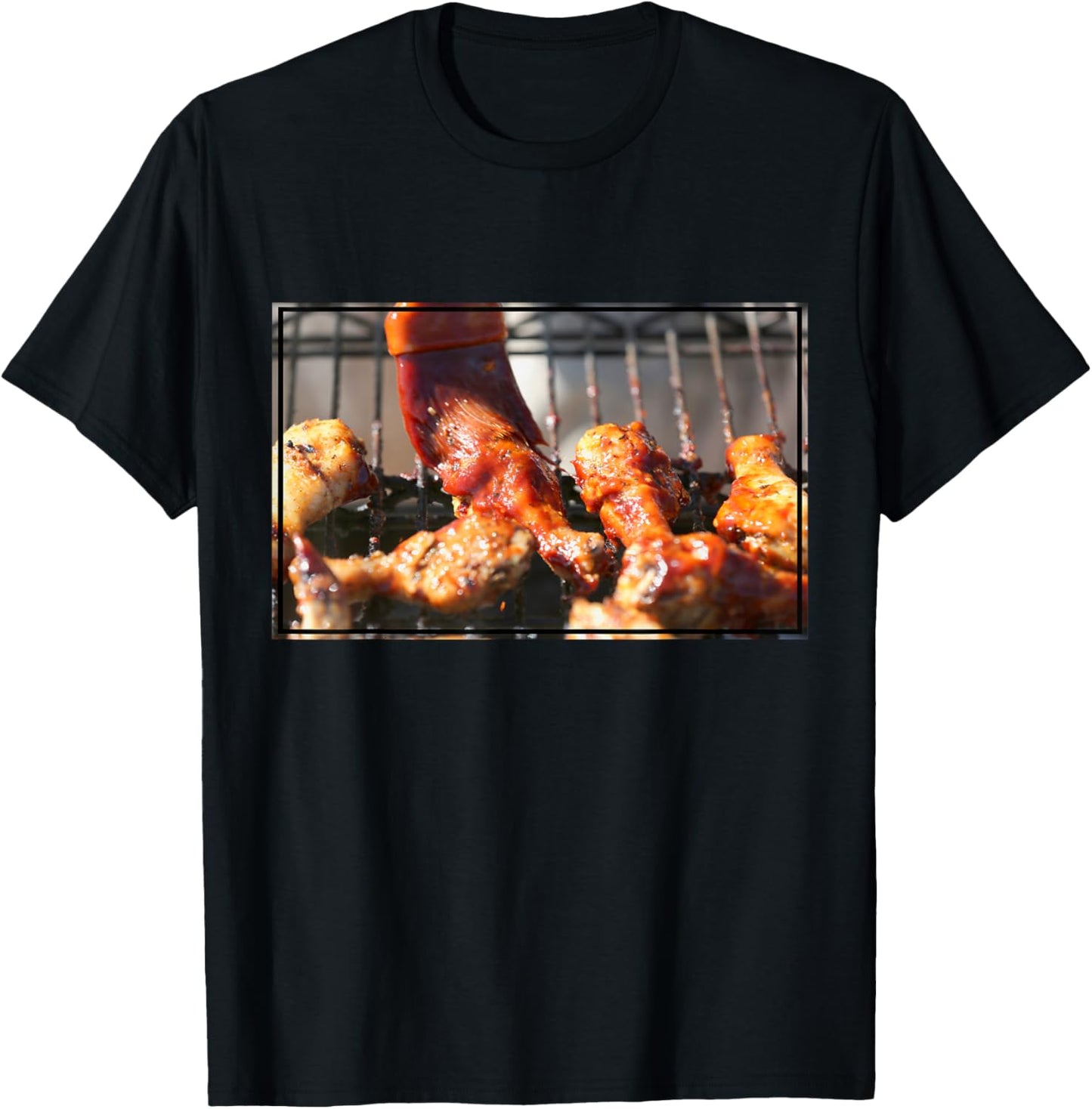 BBQ Chicken Wings on the Grill Photograph T-Shirt - T-Shirt | Black