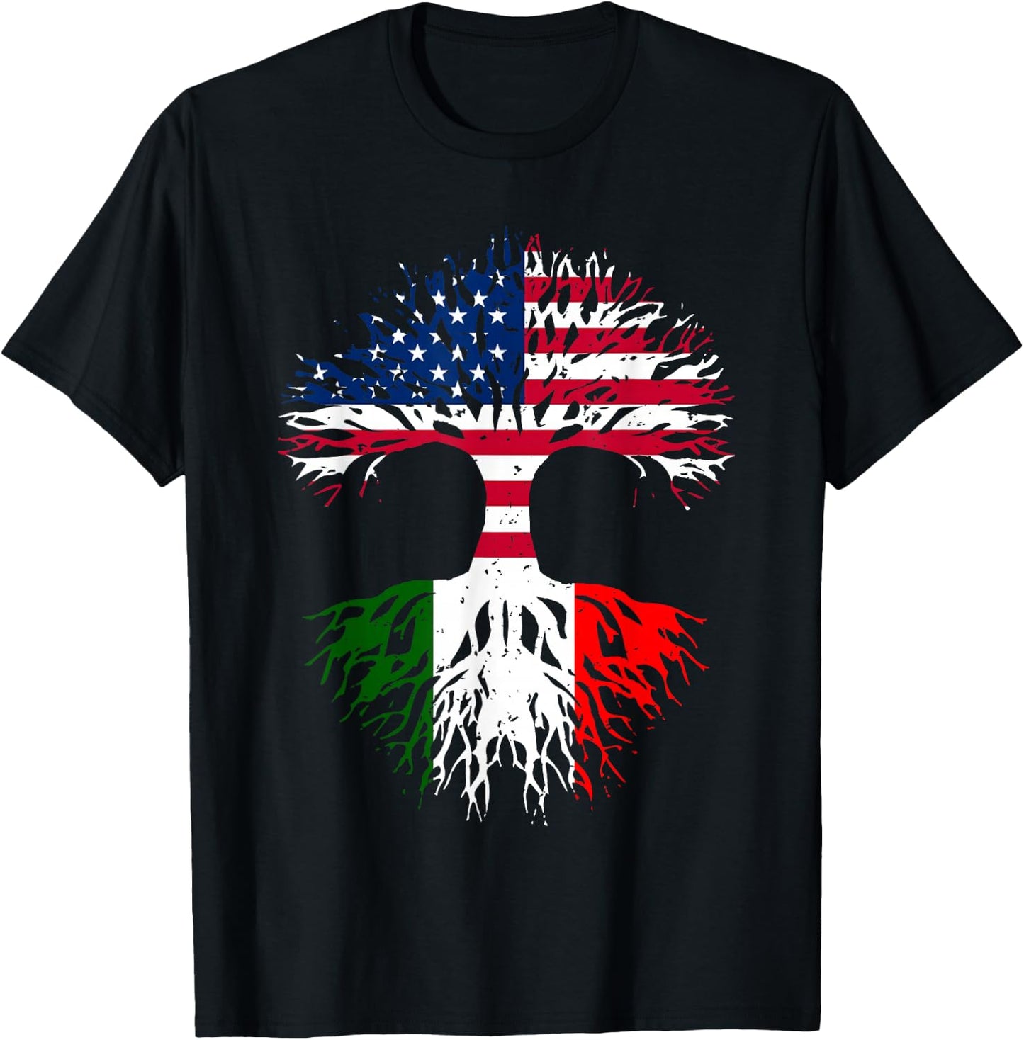 Italian Roots American Grown Tree USA Flag Funny Italy Flag T-Shirt - T-Shirt | Black