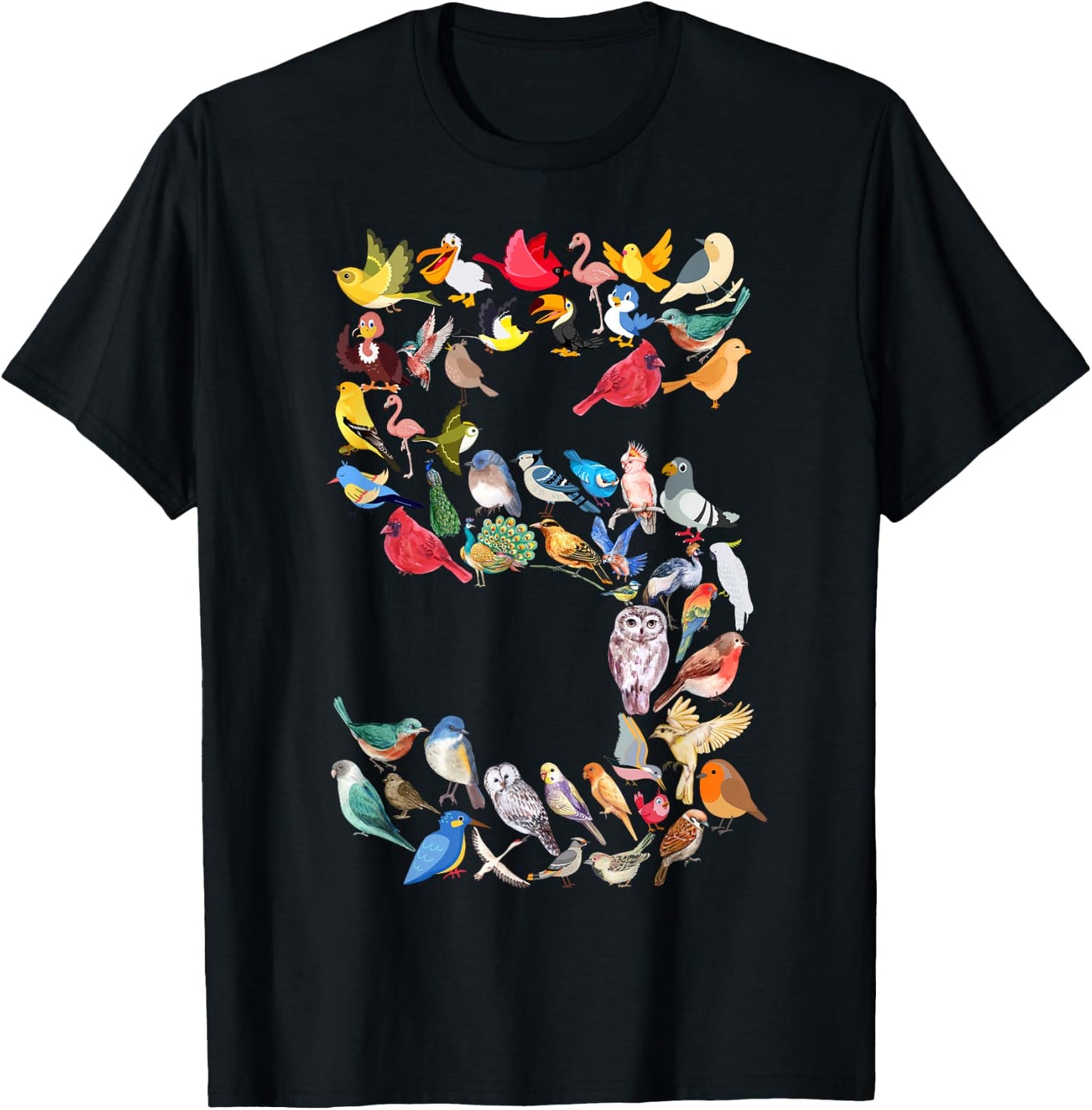 Kids 5th Birthday Birds Themed 5 Year Old Boys Bird Lover T-Shirt - T-Shirt | Black
