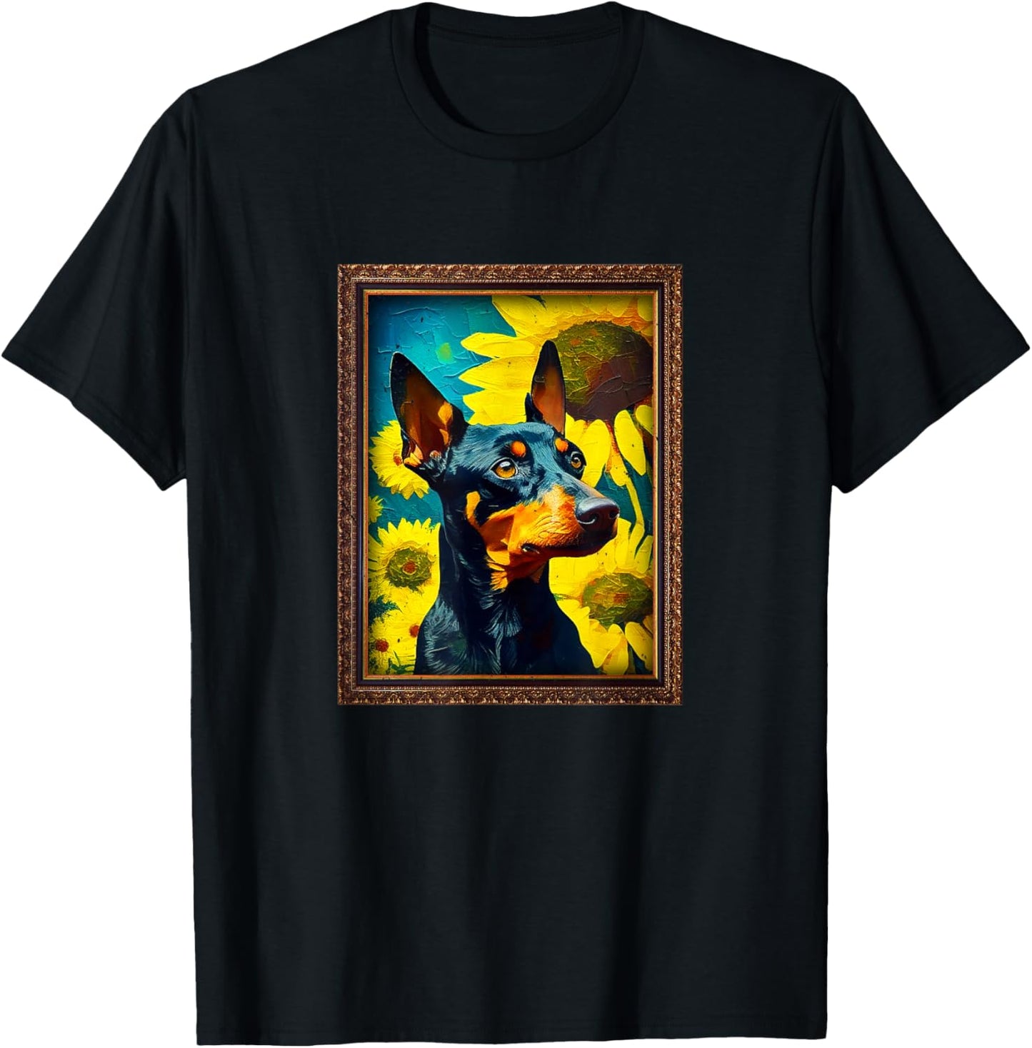 Manchester Terrier Painting Sunflower Flower Mom Women Flora T-Shirt - T-Shirt | Black