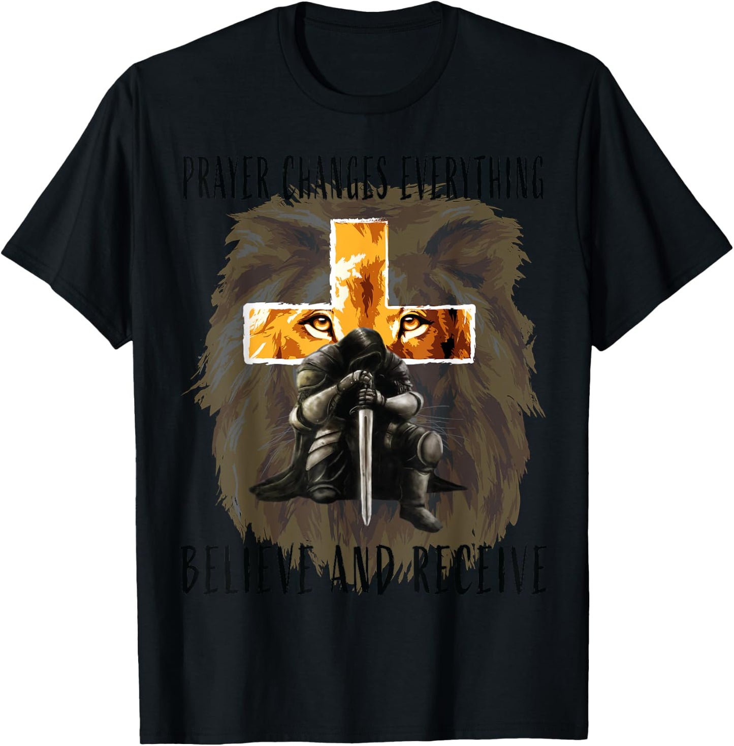 Christian T Shirts Men Prayer Warrior Religious Quotes Faith T-Shirt - T-Shirt | Black